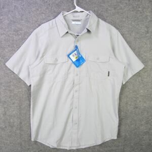 Columbia Shirt Mens Small Cool Grey Short Sleeve Button Up Regular Fit Hiking